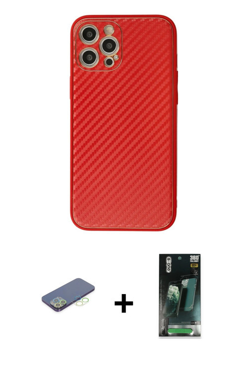 ieg™ iPhone 12 Pro Kılıf Ahenk Işık - Şeffaf 360 Full Body Arka Koruyucu + Yeşil Renkli Kamera Lens