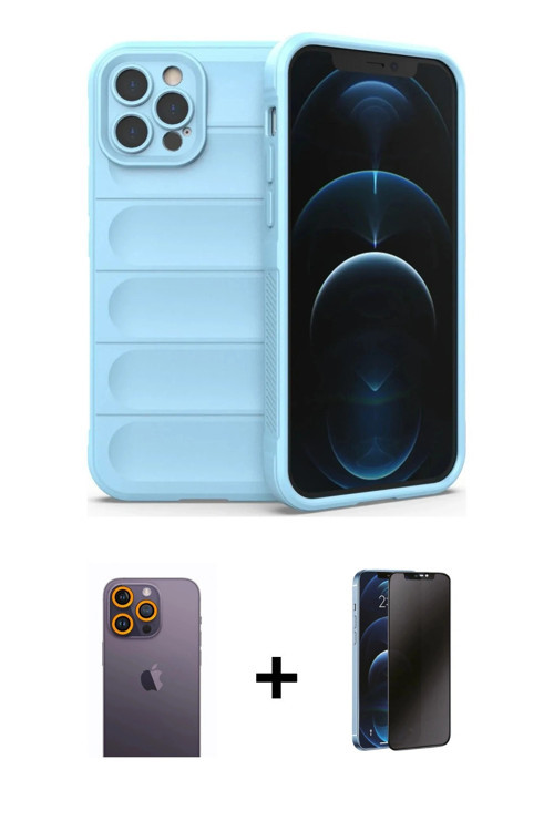 ieg™ iPhone 12 Pro Kılıf Atlas Koleksiyonu - Siyah 3D Antistatik Hayalet Cam Ekran Koruyucu + Sarı N