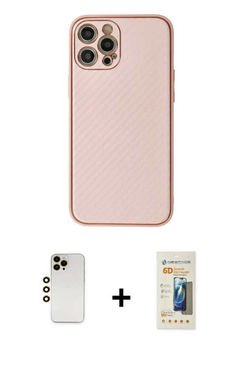 ieg™ iPhone 12 Pro Kılıf Ahenk Işık - Siyah 6D Mat Seramik Hayalet Nano Ekran Koruyucu + Gold Shine