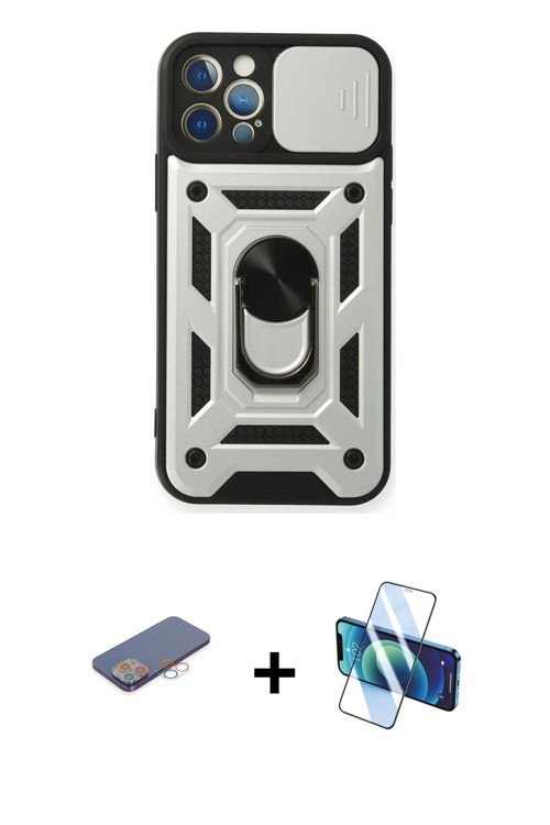 ieg™ iPhone 12 Pro Kılıf Ahenk Klasik - Siyah 3D Antistatik Seramik Nano Ekran Koruyucu + Pembe Renk
