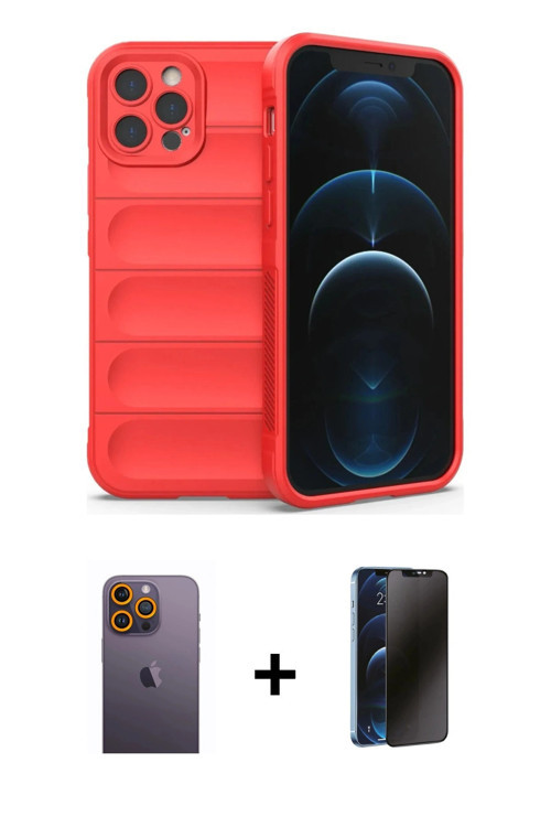 ieg™ iPhone 12 Pro Kılıf Atlas Koleksiyonu - Siyah 3D Antistatik Hayalet Cam Ekran Koruyucu + Sarı N