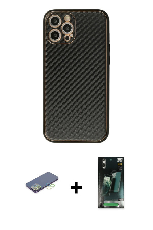 ieg™ iPhone 12 Pro Kılıf Ahenk Işık - Şeffaf 360 Full Body Arka Koruyucu + Yeşil Renkli Kamera Lens