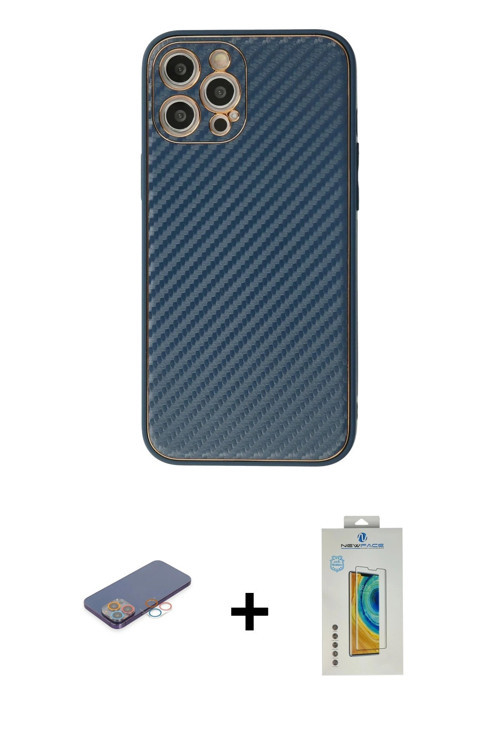 ieg™ iPhone 12 Pro Kılıf Ahenk Işık - Siyah Polymer Nano Ekran Koruyucu + Pembe Renkli Kamera Lens K