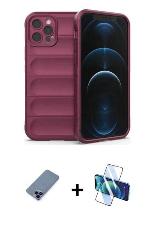 ieg™ iPhone 12 Pro Kılıf Atlas Koleksiyonu - Siyah 3D Antistatik Seramik Nano Ekran Koruyucu + Mavi