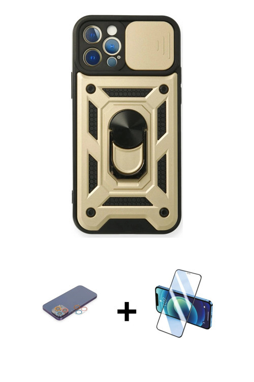 ieg™ iPhone 12 Pro Kılıf Ahenk Klasik - Siyah 3D Antistatik Seramik Nano Ekran Koruyucu + Pembe Renk