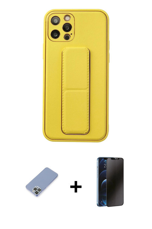 ieg™ iPhone 12 Pro Kılıf Akış Doku - Siyah 3D Antistatik Hayalet Cam Ekran Koruyucu + Koyu Yeşil Met
