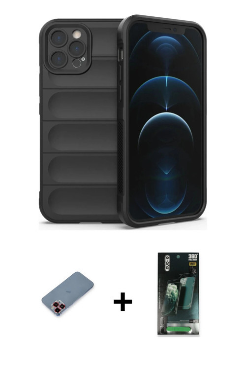 ieg™ iPhone 12 Pro Kılıf Atlas Koleksiyonu - Şeffaf 360 Full Body Arka Koruyucu + Kırmızı Metal Kame