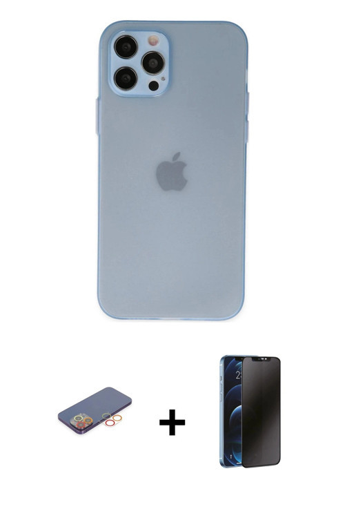 ieg™ iPhone 12 Pro Kılıf Atlas Minimal Prime - Siyah 3D Antistatik Hayalet Cam Ekran Koruyucu + Turu
