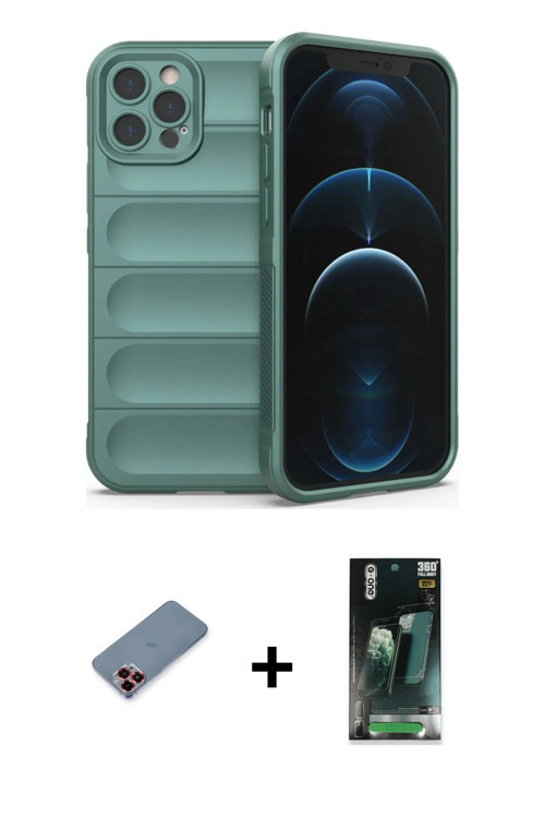 ieg™ iPhone 12 Pro Kılıf Atlas Koleksiyonu - Şeffaf 360 Full Body Arka Koruyucu + Kırmızı Metal Kame