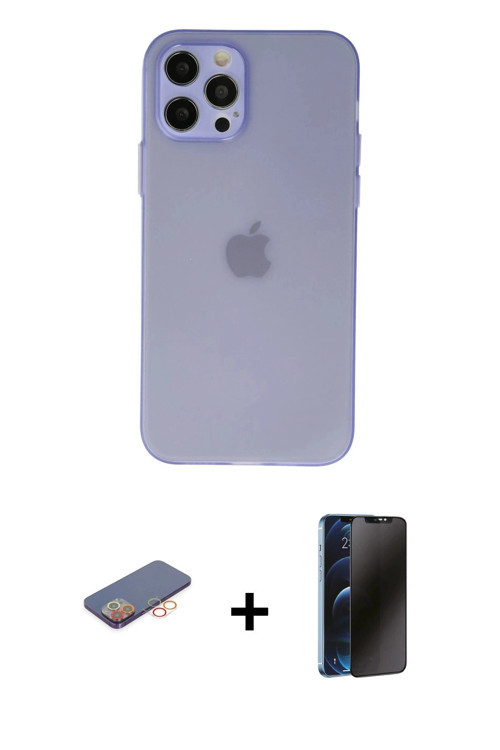 ieg™ iPhone 12 Pro Kılıf Atlas Minimal Prime - Siyah 3D Antistatik Hayalet Cam Ekran Koruyucu + Turu