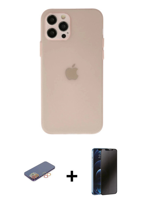 ieg™ iPhone 12 Pro Kılıf Atlas Minimal Prime - Siyah 3D Antistatik Hayalet Cam Ekran Koruyucu + Turu