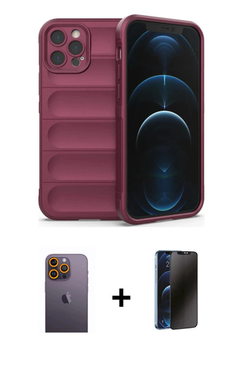 ieg™ iPhone 12 Pro Kılıf Atlas Koleksiyonu - Siyah 3D Antistatik Hayalet Cam Ekran Koruyucu + Sarı N