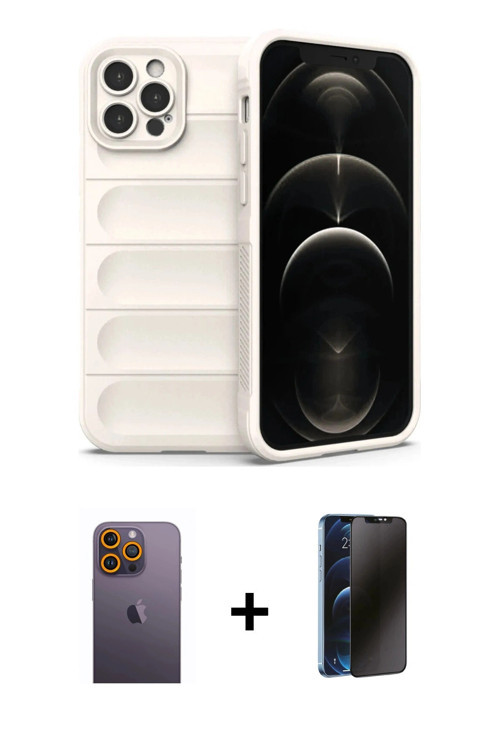 ieg™ iPhone 12 Pro Kılıf Atlas Koleksiyonu - Siyah 3D Antistatik Hayalet Cam Ekran Koruyucu + Sarı N