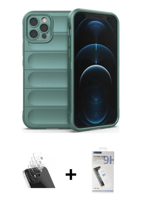 ieg™ iPhone 12 Pro Kılıf Atlas Koleksiyonu - Şeffaf Uv Polymer Nano Ekran Koruyucu + Şeffaf Kamera L