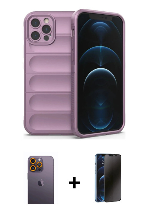 ieg™ iPhone 12 Pro Kılıf Atlas Koleksiyonu - Siyah 3D Antistatik Hayalet Cam Ekran Koruyucu + Sarı N