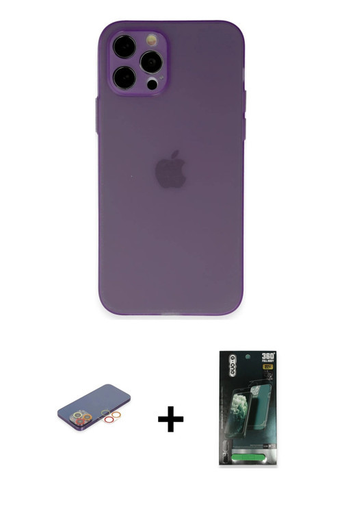 ieg™ iPhone 12 Pro Kılıf Atlas Minimal Prime - Şeffaf 360 Full Body Arka Koruyucu + Turuncu Renkli K