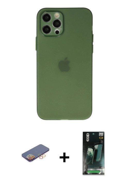 ieg™ iPhone 12 Pro Kılıf Atlas Minimal Prime - Şeffaf 360 Full Body Arka Koruyucu + Turuncu Renkli K