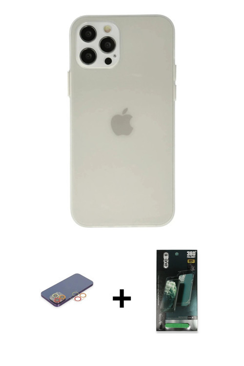 ieg™ iPhone 12 Pro Kılıf Atlas Minimal Prime - Şeffaf 360 Full Body Arka Koruyucu + Turuncu Renkli K