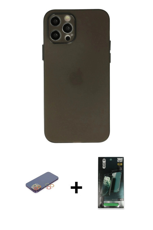 ieg™ iPhone 12 Pro Kılıf Atlas Minimal Prime - Şeffaf 360 Full Body Arka Koruyucu + Turuncu Renkli K