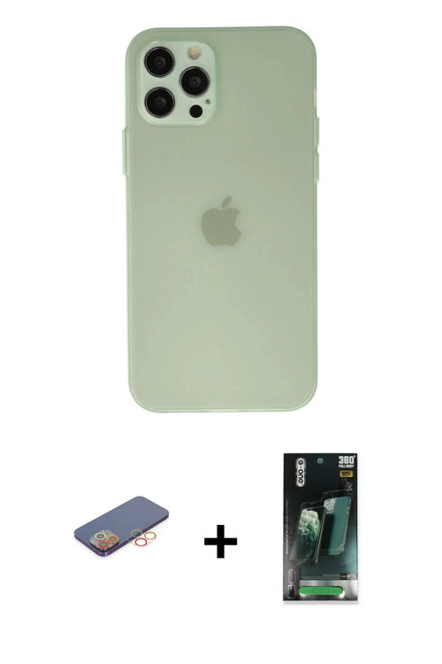 ieg™ iPhone 12 Pro Kılıf Atlas Minimal Prime - Şeffaf 360 Full Body Arka Koruyucu + Turuncu Renkli K