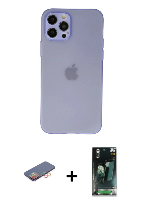 ieg™ iPhone 12 Pro Kılıf Atlas Minimal Prime - Şeffaf 360 Full Body Arka Koruyucu + Turuncu Renkli K