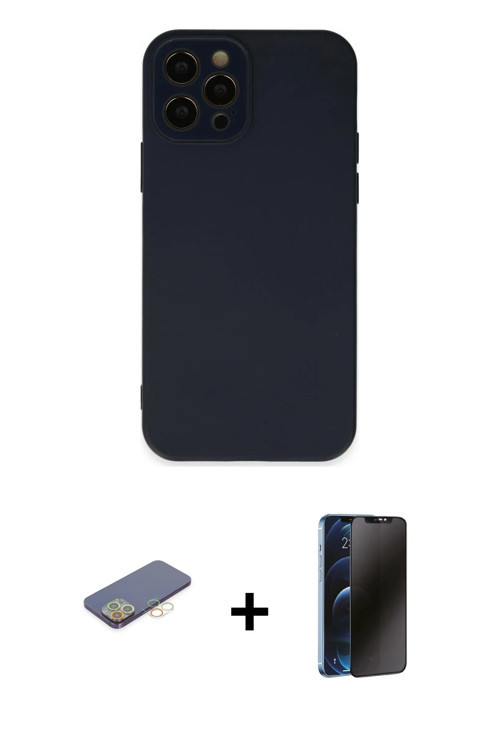 ieg™ iPhone 12 Pro Kılıf Çekirdek Modern Serisi - Siyah 3D Antistatik Hayalet Cam Ekran Koruyucu + S