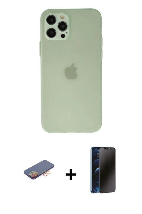 ieg™ iPhone 12 Pro Kılıf Atlas Minimal Prime - Siyah 3D Antistatik Hayalet Cam Ekran Koruyucu + Turu