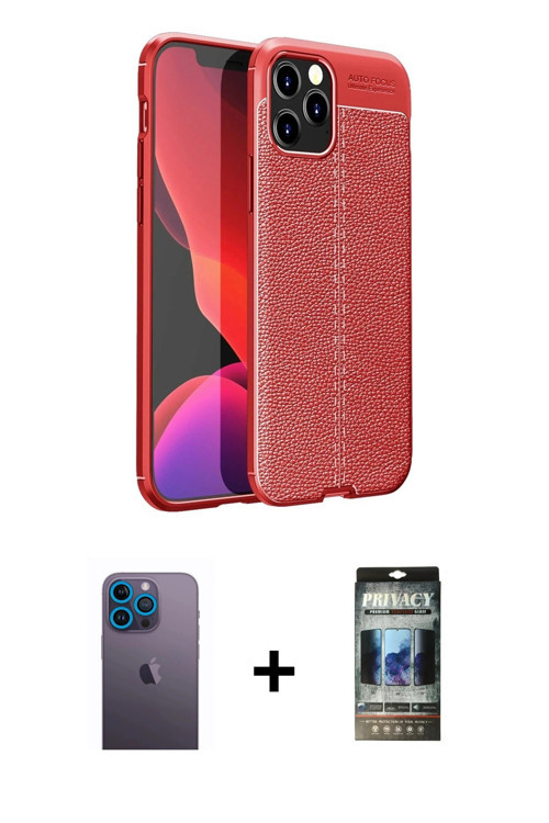 ieg™ iPhone 12 Pro Kılıf Doruk Klasik Özel Seri - Siyah 34D Hayalet Izgaralı Cam + Mavi Neon Fosforl