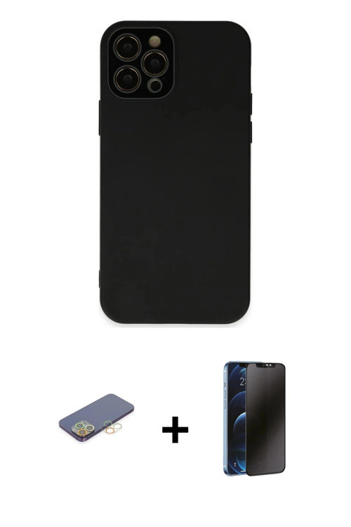 ieg™ iPhone 12 Pro Kılıf Çekirdek Modern Serisi - Siyah 3D Antistatik Hayalet Cam Ekran Koruyucu + S