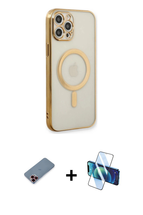 ieg™ iPhone 12 Pro Kılıf Doruk Minimal - Siyah 3D Antistatik Seramik Nano Ekran Koruyucu + Kırmızı M