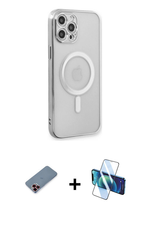 ieg™ iPhone 12 Pro Kılıf Doruk Minimal - Siyah 3D Antistatik Seramik Nano Ekran Koruyucu + Kırmızı M