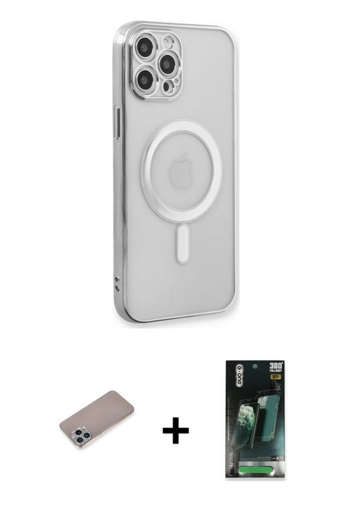 ieg™ iPhone 12 Pro Kılıf Doruk Minimal - Şeffaf 360 Full Body Arka Koruyucu + Sierra Blue Shine Kame