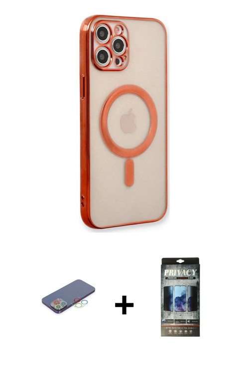 ieg™ iPhone 12 Pro Kılıf Doruk Minimal - Siyah 34D Hayalet Izgaralı Cam + Mavi Renkli Kamera Lens Ko