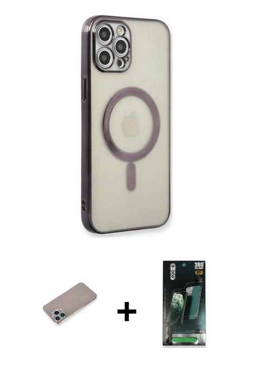 ieg™ iPhone 12 Pro Kılıf Doruk Minimal - Şeffaf 360 Full Body Arka Koruyucu + Sierra Blue Shine Kame