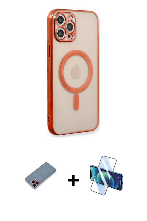 ieg™ iPhone 12 Pro Kılıf Doruk Minimal - Siyah 3D Antistatik Seramik Nano Ekran Koruyucu + Kırmızı M