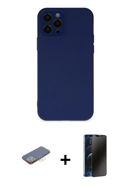 ieg™ iPhone 12 Pro Kılıf Çekirdek Modern Serisi - Siyah 3D Antistatik Hayalet Cam Ekran Koruyucu + S