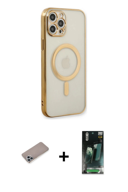ieg™ iPhone 12 Pro Kılıf Doruk Minimal - Şeffaf 360 Full Body Arka Koruyucu + Sierra Blue Shine Kame