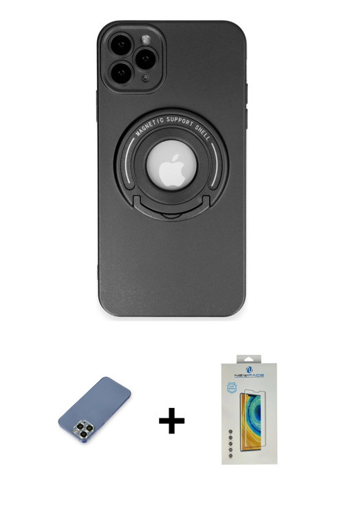 ieg™ iPhone 12 Pro Kılıf Eksen Klasik Prime - Siyah Polymer Nano Ekran Koruyucu + Açık Yeşil Metal K