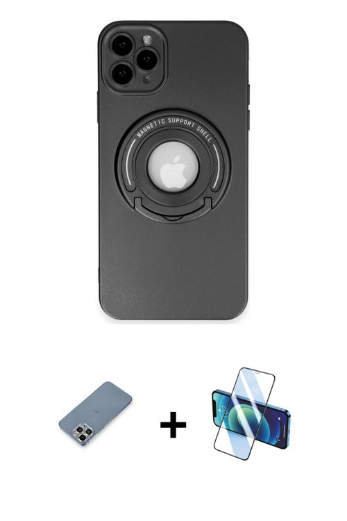 ieg™ iPhone 12 Pro Kılıf Eksen Klasik Prime - Siyah 3D Antistatik Seramik Nano Ekran Koruyucu + Gümü