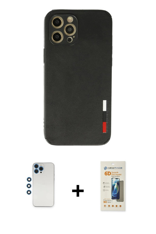 ieg™ iPhone 12 Pro Kılıf Doruk Asil Koleksiyonu - Siyah 6D Mat Seramik Hayalet Nano Ekran Koruyucu +