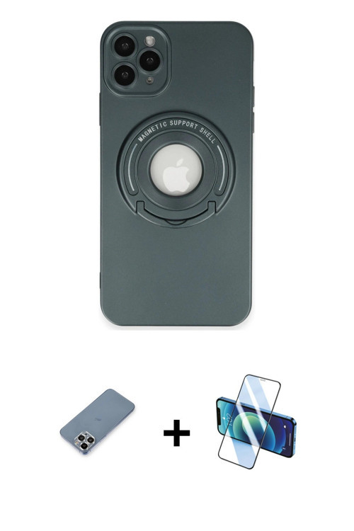 ieg™ iPhone 12 Pro Kılıf Eksen Klasik Prime - Siyah 3D Antistatik Seramik Nano Ekran Koruyucu + Gümü
