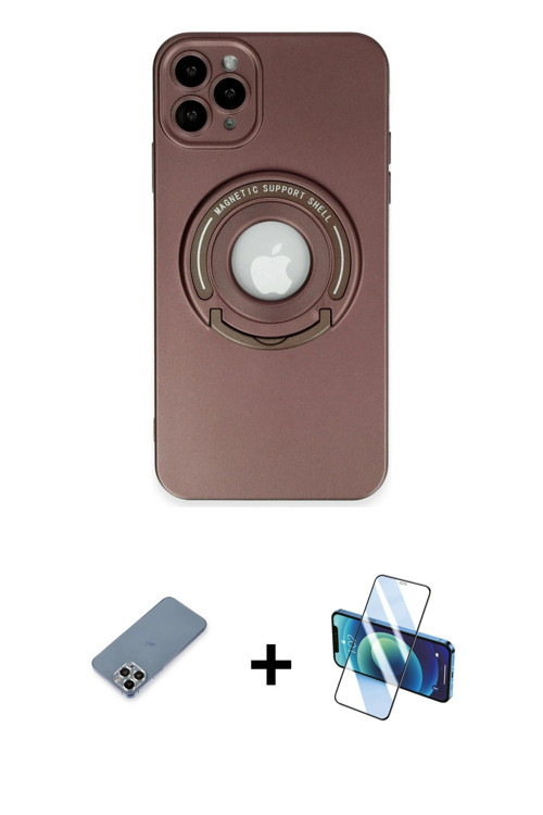ieg™ iPhone 12 Pro Kılıf Eksen Klasik Prime - Siyah 3D Antistatik Seramik Nano Ekran Koruyucu + Gümü