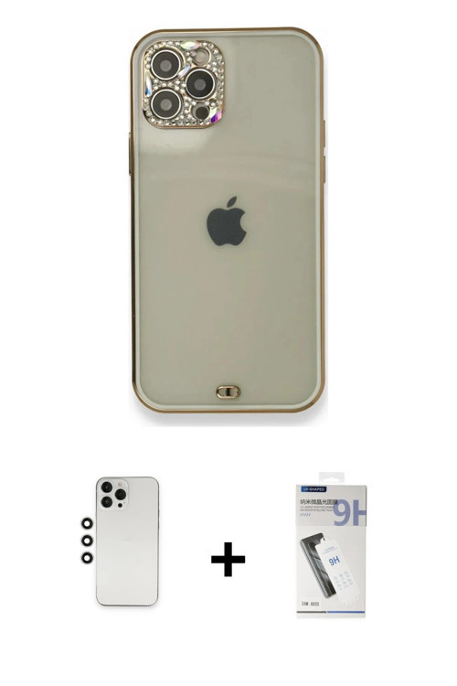 ieg™ iPhone 12 Pro Kılıf Eksen Minimal Koleksiyonu - Şeffaf Uv Polymer Nano Ekran Koruyucu + Gümüş S