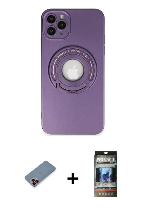 ieg™ iPhone 12 Pro Kılıf Eksen Klasik Prime - Siyah 34D Hayalet Izgaralı Cam + Kırmızı Metal Kamera
