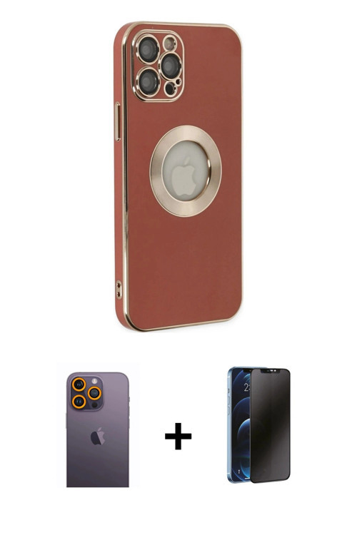 ieg™ iPhone 12 Pro Kılıf İz Form Serisi - Siyah 3D Antistatik Hayalet Cam Ekran Koruyucu + Sarı Neon