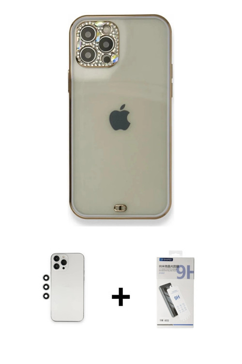 ieg™ iPhone 12 Pro Kılıf Eksen Minimal Koleksiyonu - Şeffaf Uv Polymer Nano Ekran Koruyucu + Gümüş S