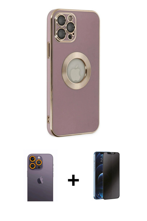 ieg™ iPhone 12 Pro Kılıf İz Form Serisi - Siyah 3D Antistatik Hayalet Cam Ekran Koruyucu + Sarı Neon