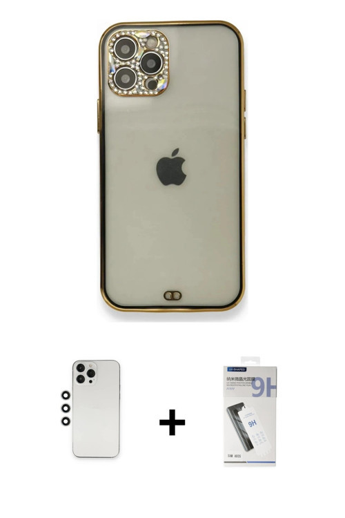ieg™ iPhone 12 Pro Kılıf Eksen Minimal Koleksiyonu - Şeffaf Uv Polymer Nano Ekran Koruyucu + Gümüş S