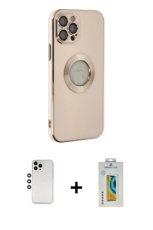 ieg™ iPhone 12 Pro Kılıf İz Form Serisi - Siyah Polymer Nano Ekran Koruyucu + Gümüş Shine Kamera Len