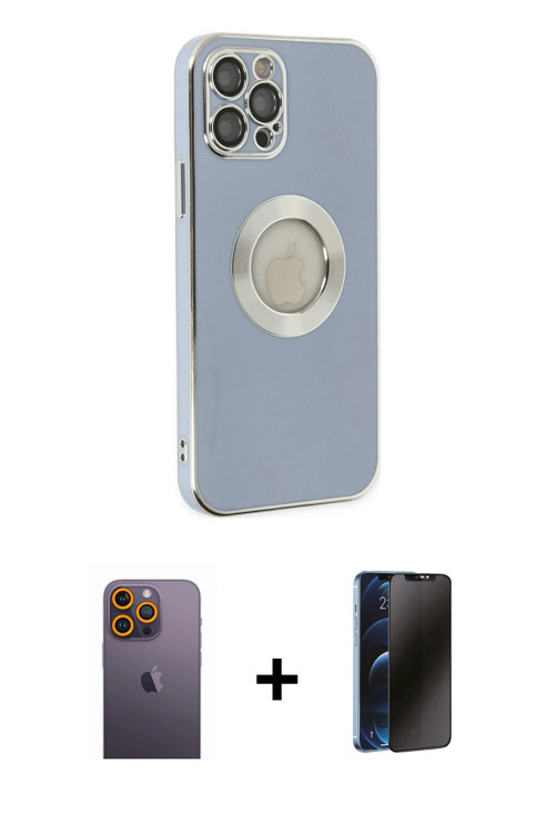 ieg™ iPhone 12 Pro Kılıf İz Form Serisi - Siyah 3D Antistatik Hayalet Cam Ekran Koruyucu + Sarı Neon